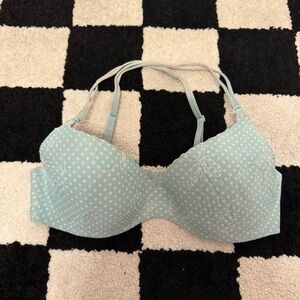 Victoria’s Secret Blue & White Polka Dot Quilted Lightly Lined Demi Bra Size 34C